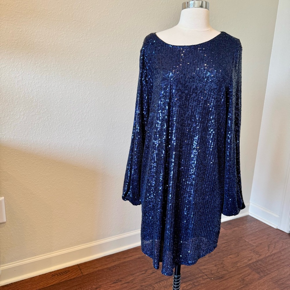 Vici Navy Sequin Long Sleeve Dress